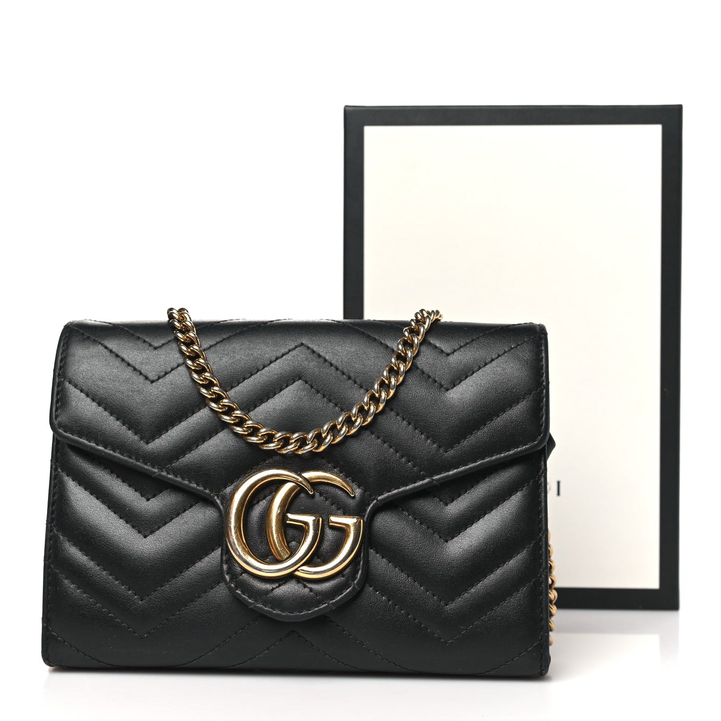 Calfskin Matelasse GG Marmont Chain Wallet Black