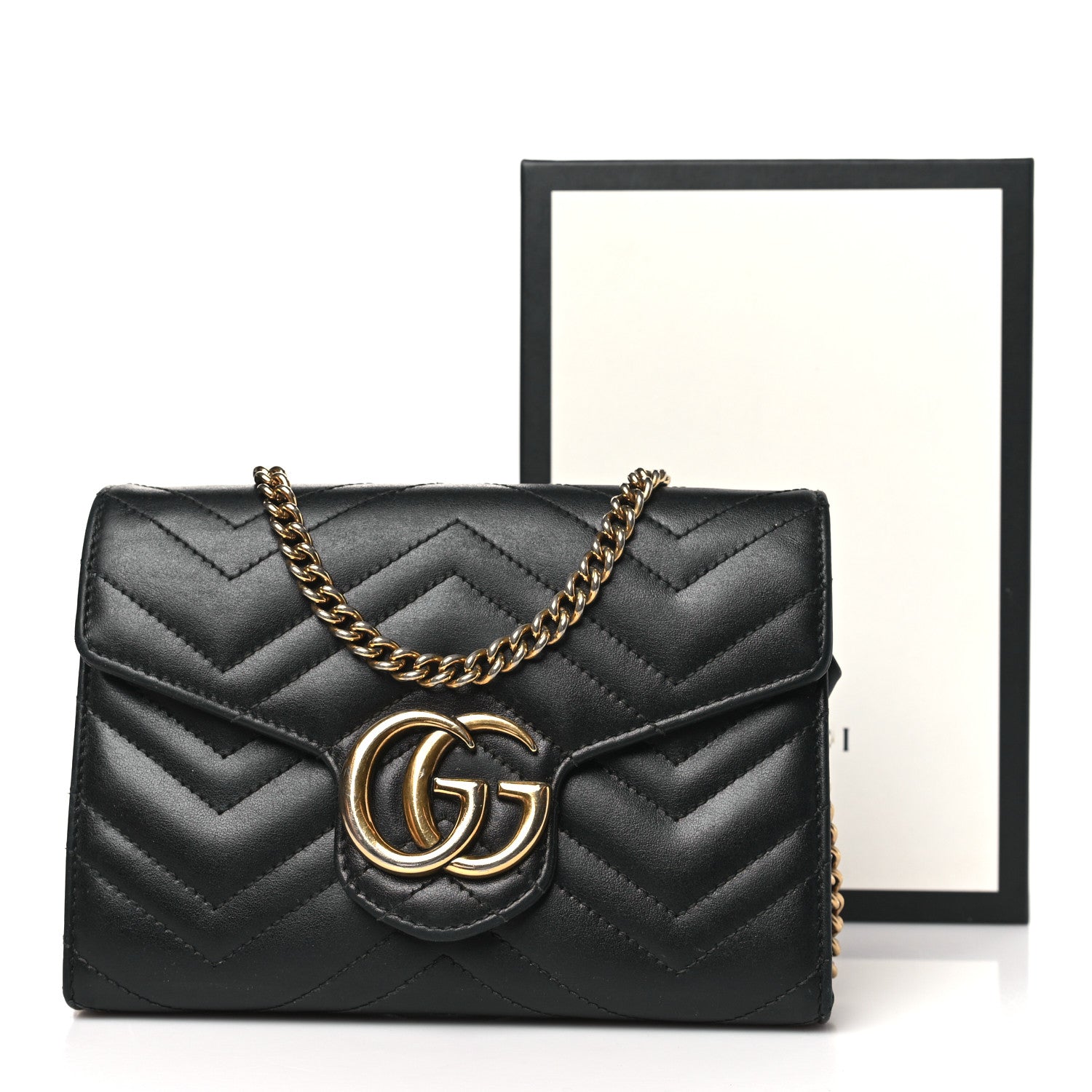 Gucci Calfskin Matelasse GG Marmont Chain Wallet Black 11 of 11