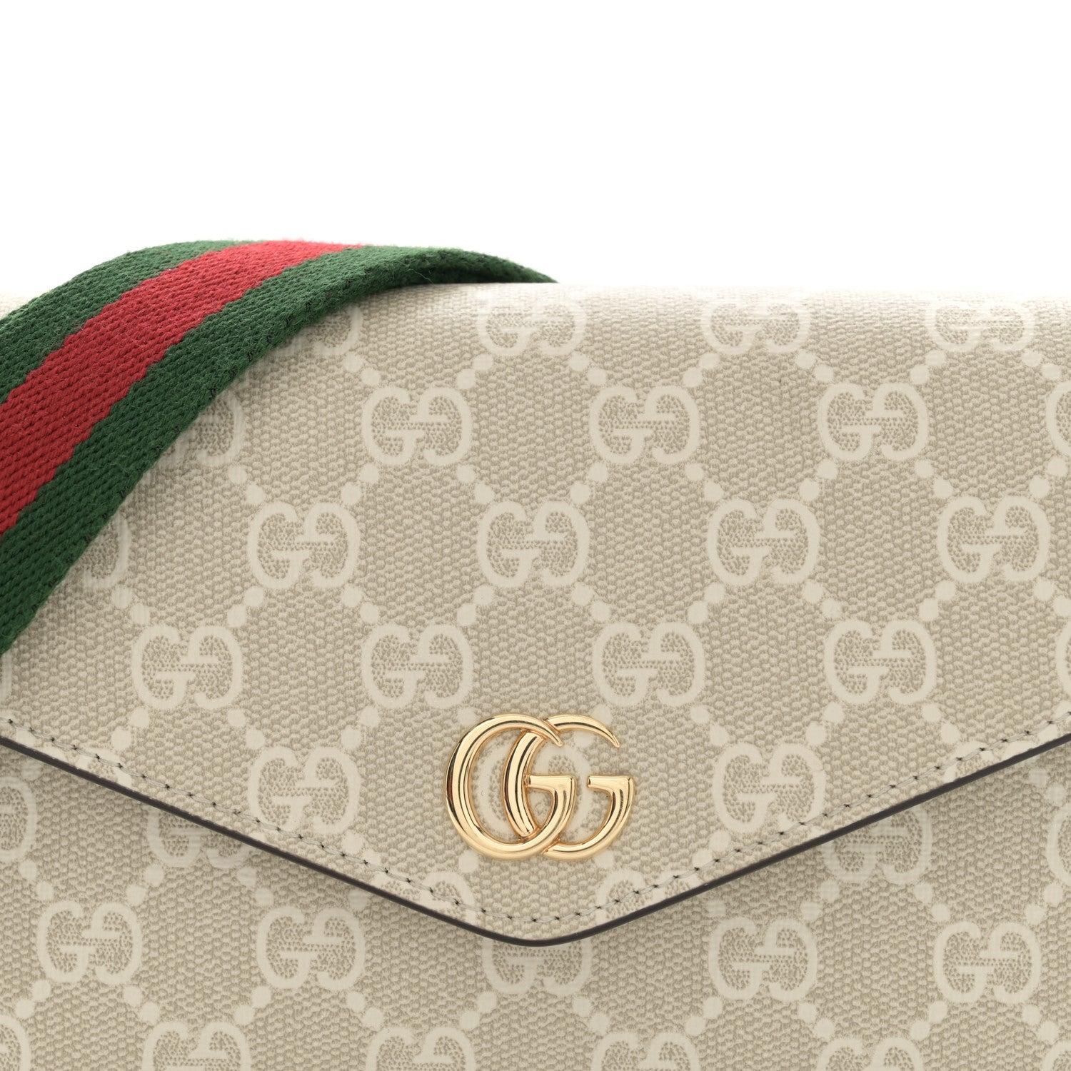 Gucci GG Supreme Monogram Textured Dollar Calfskin Web Mini Ophidia Envelope Shoulder Bag Beige Mystic White Oatmeal 8 of 13
