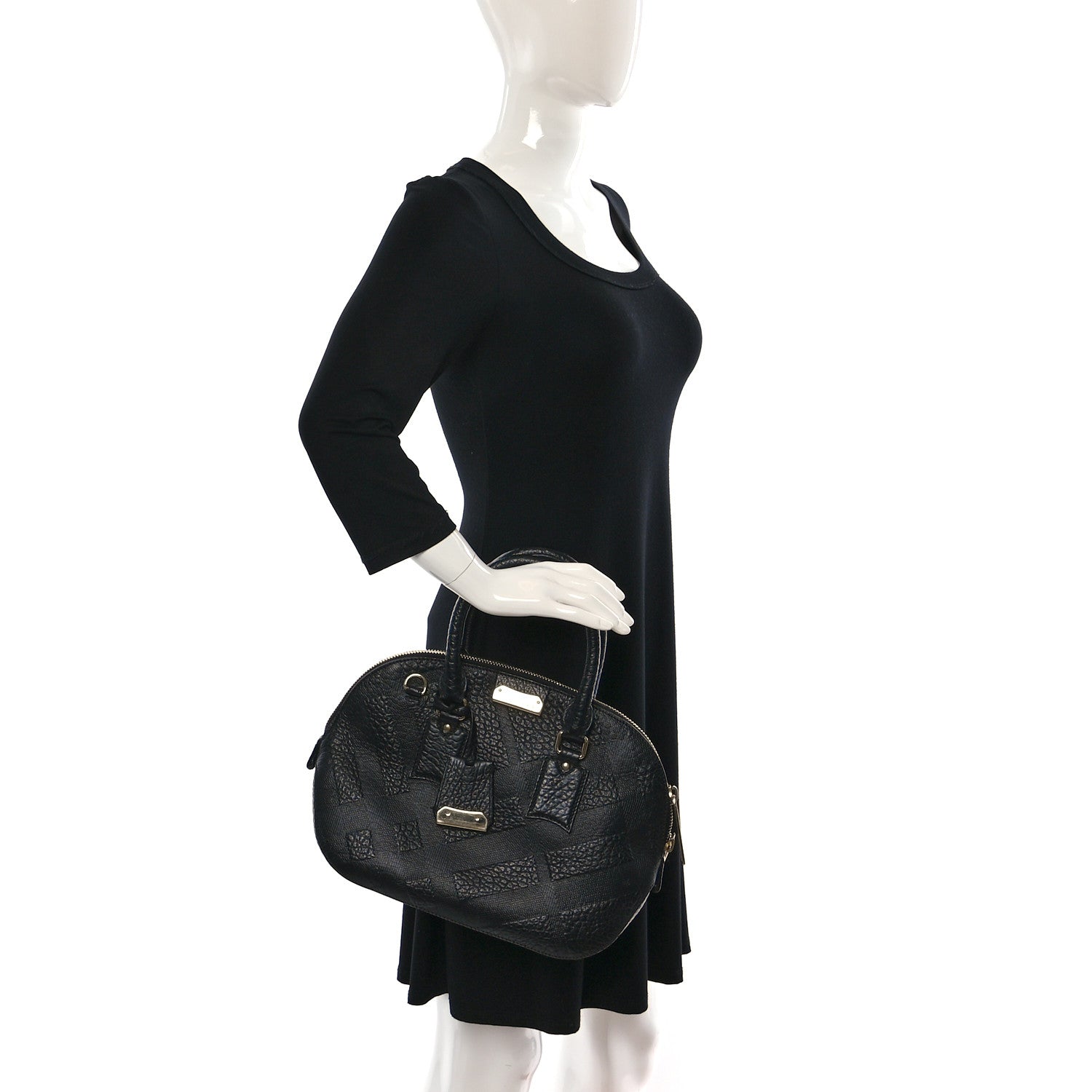 Burberry Heritage Grain Check Embossed Orchard Bowling Bag Black 2 of 9