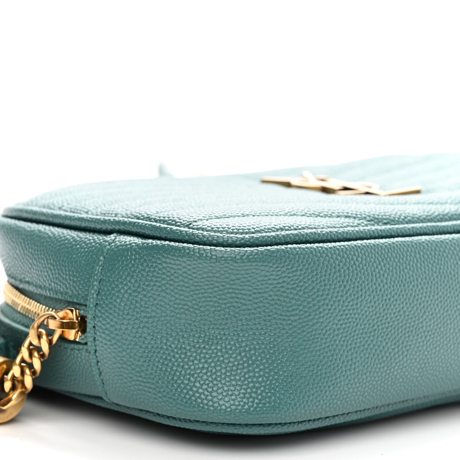 Saint Laurent Grain De Poudre Matelasse Monogram Mini Lou Camera Bag Blue Vert 8 of 9