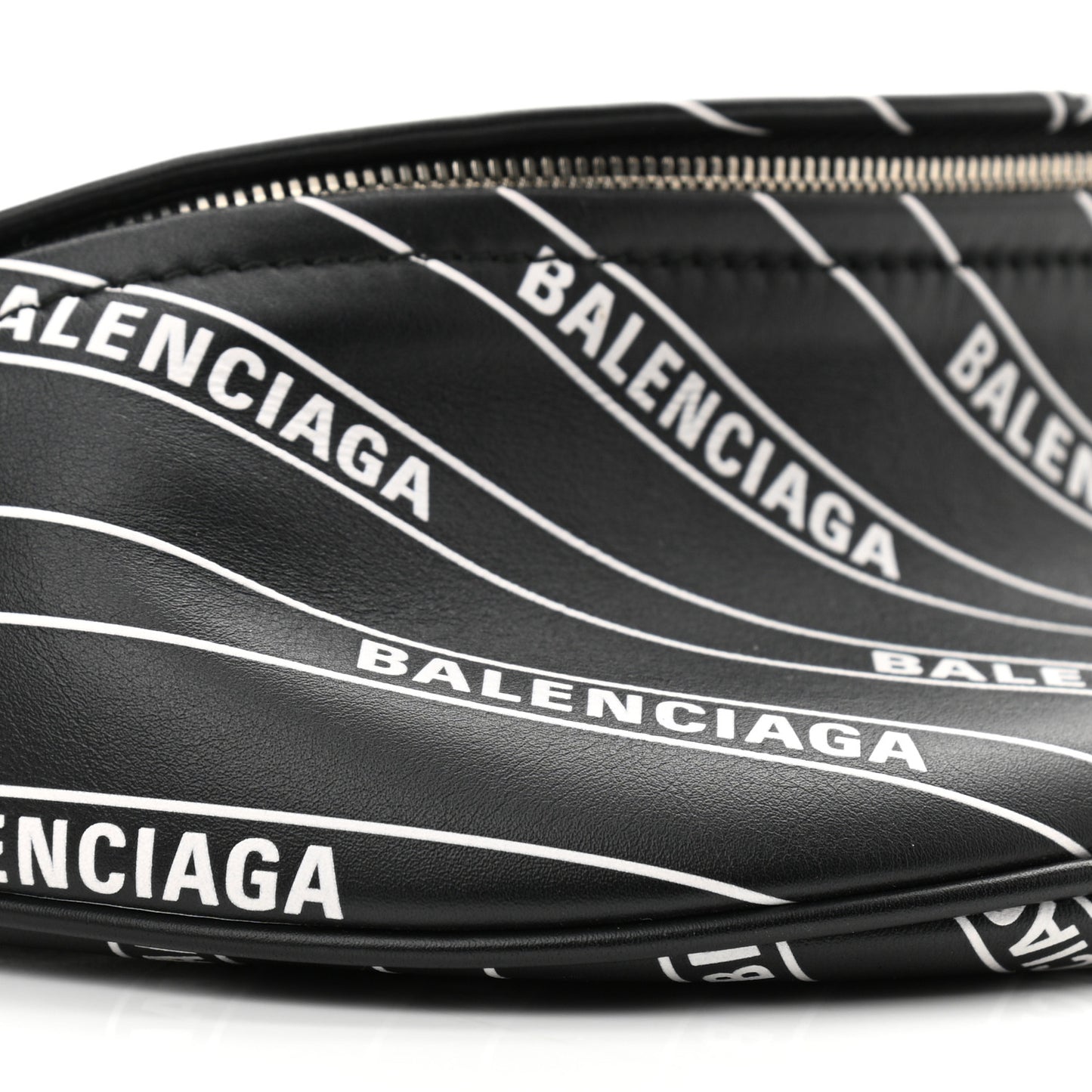 Calfskin Diagonal Allover Logo Print XXS Souvenir Belt Bag Black White