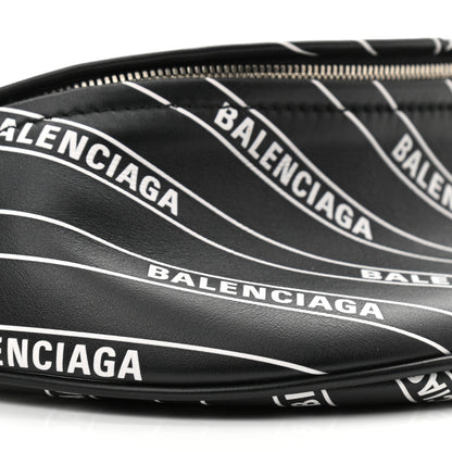 Balenciaga Calfskin Diagonal Allover Logo Print XXS Souvenir Belt Bag Black White 10 of 11