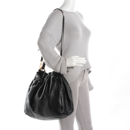 Miu Miu Leather Medium Bamboo Handle Shoulder Bag Black 2 of 9