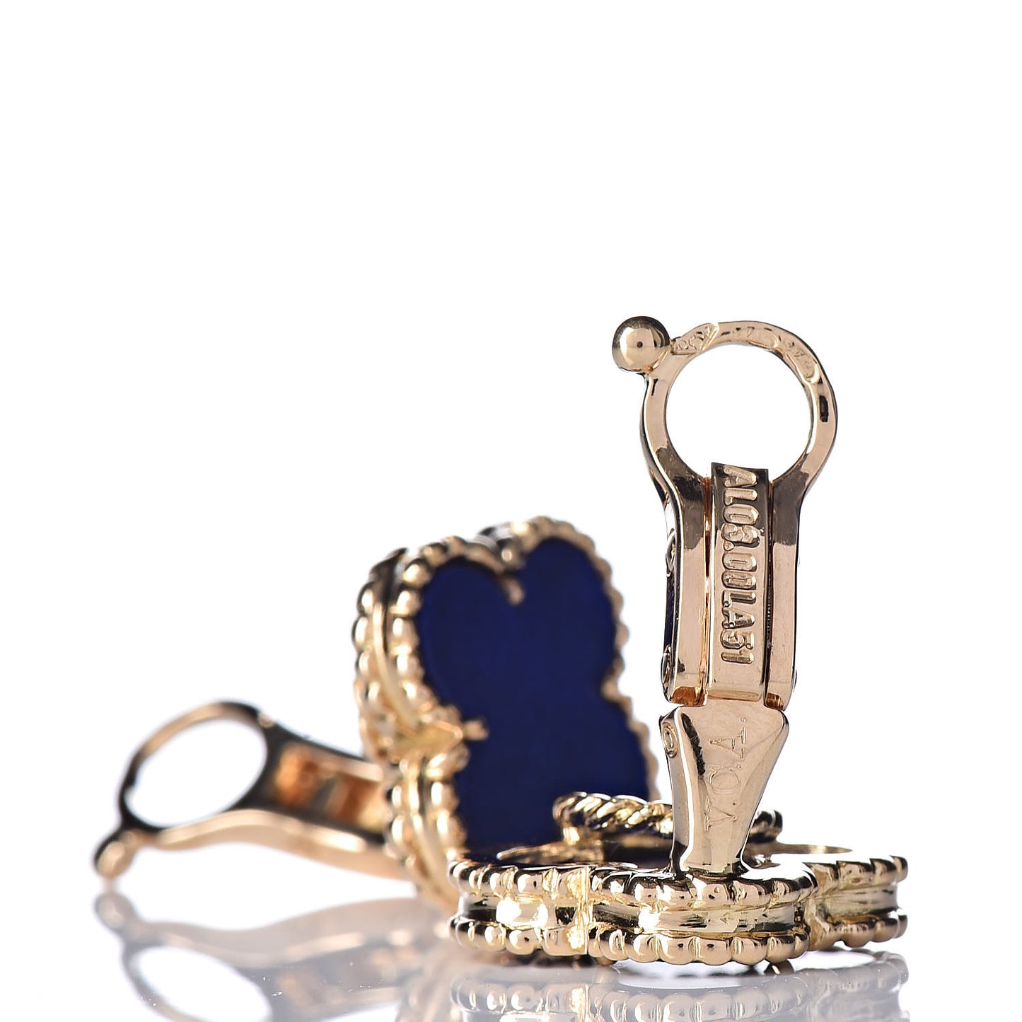 18K Yellow Gold Lapis Lazuli Vintage Alhambra Earrings