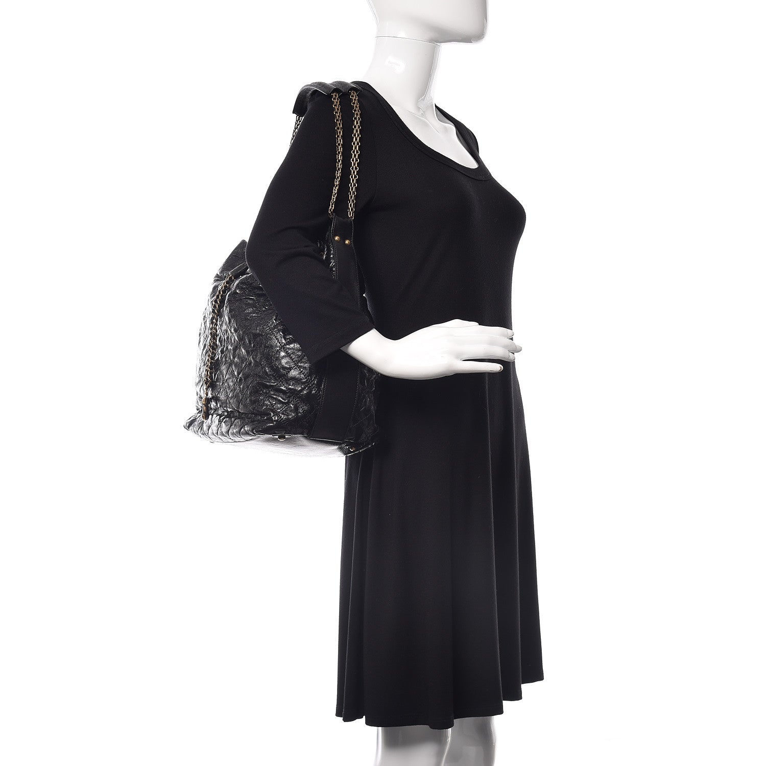 Chanel Glazed Calfskin Stingray Drawstring Bucket Black 2 of 19