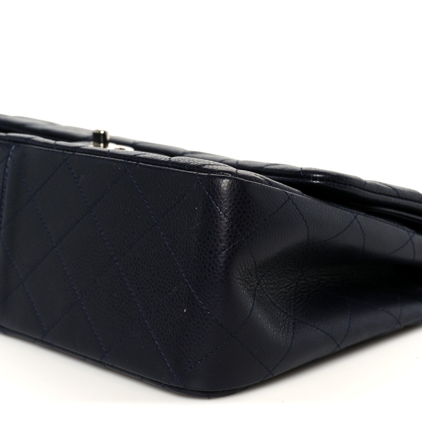 Caviar Quilted Jumbo Double Flap Navy Blue