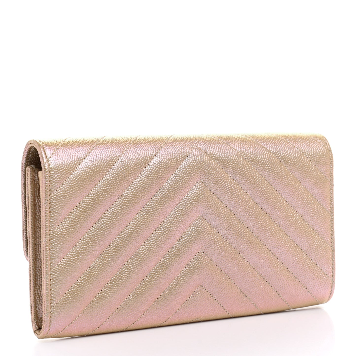 Iridescent Caviar Chevron Quilted Large Gusset Flap Wallet Light Pink