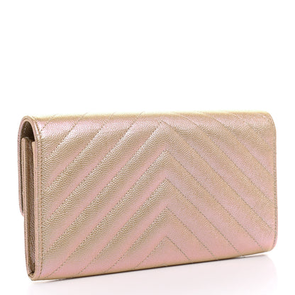 Chanel Iridescent Caviar Chevron Quilted Large Gusset Flap Wallet Light Pink 3 of 9
