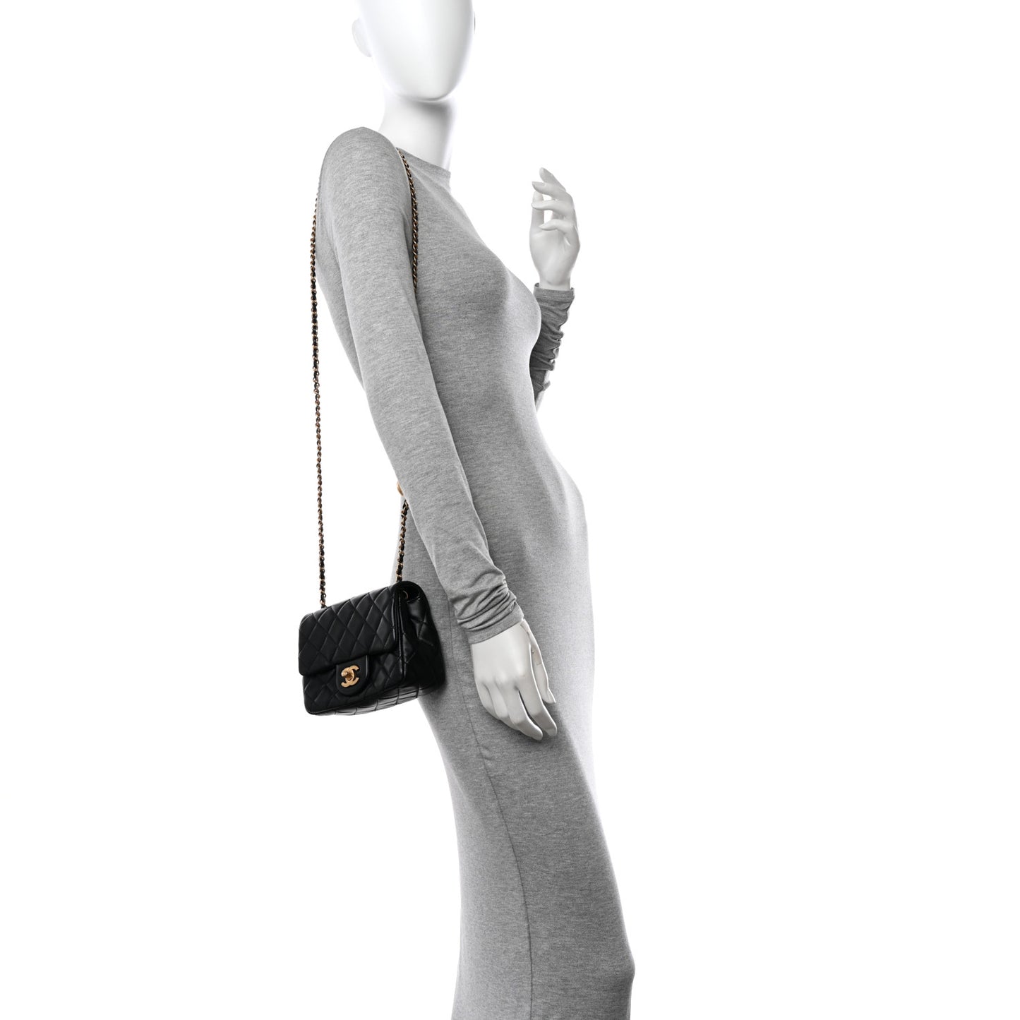 Lambskin Quilted Mini Pearl Crush Flap Black