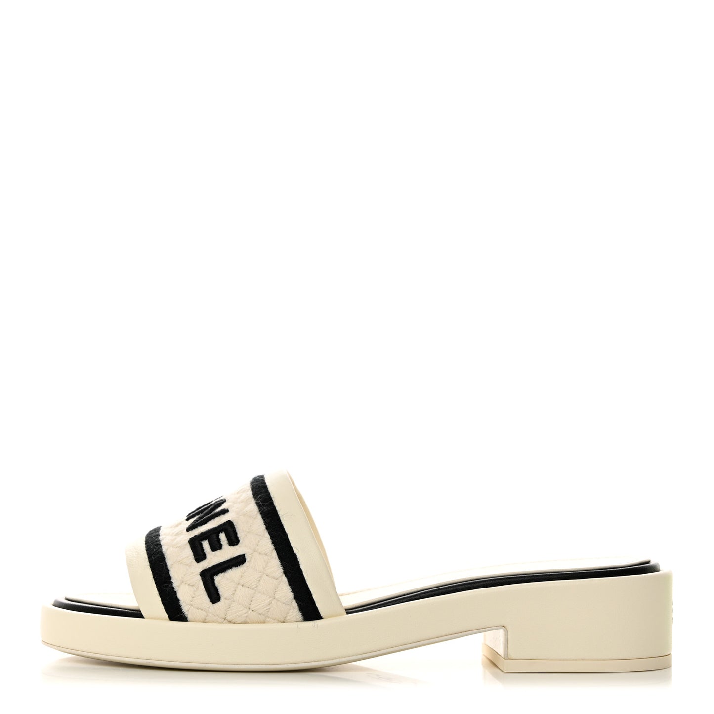 Lambskin Embroidered Logo Mules 37.5 Ivory Black