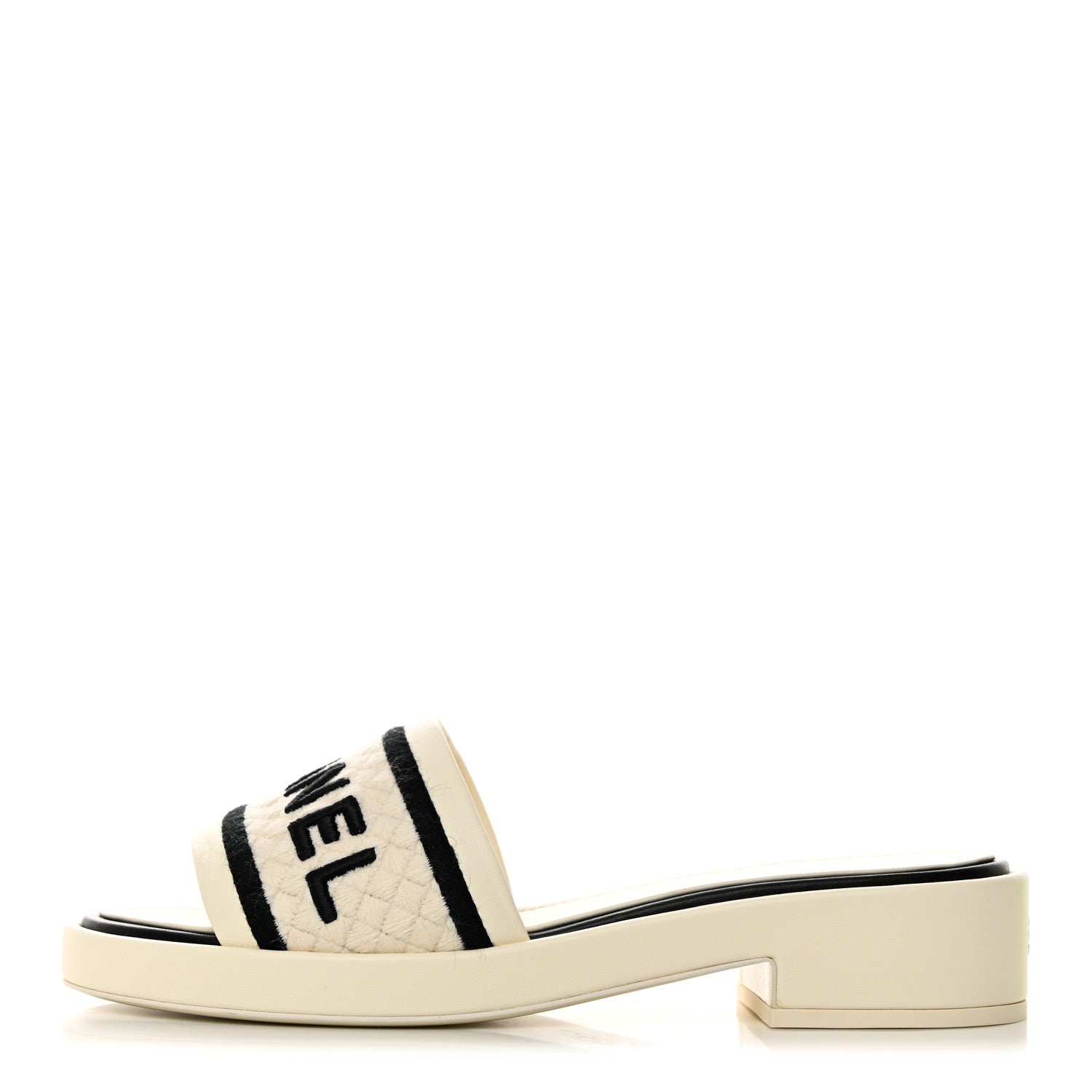 Chanel Lambskin Embroidered Logo Mules 37.5 Ivory Black 1 of 9