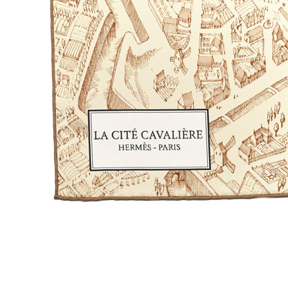 Hermes Silk Twill La Cite Cavaliere Scarf 90 Creme Camel Tabac 2 of 4