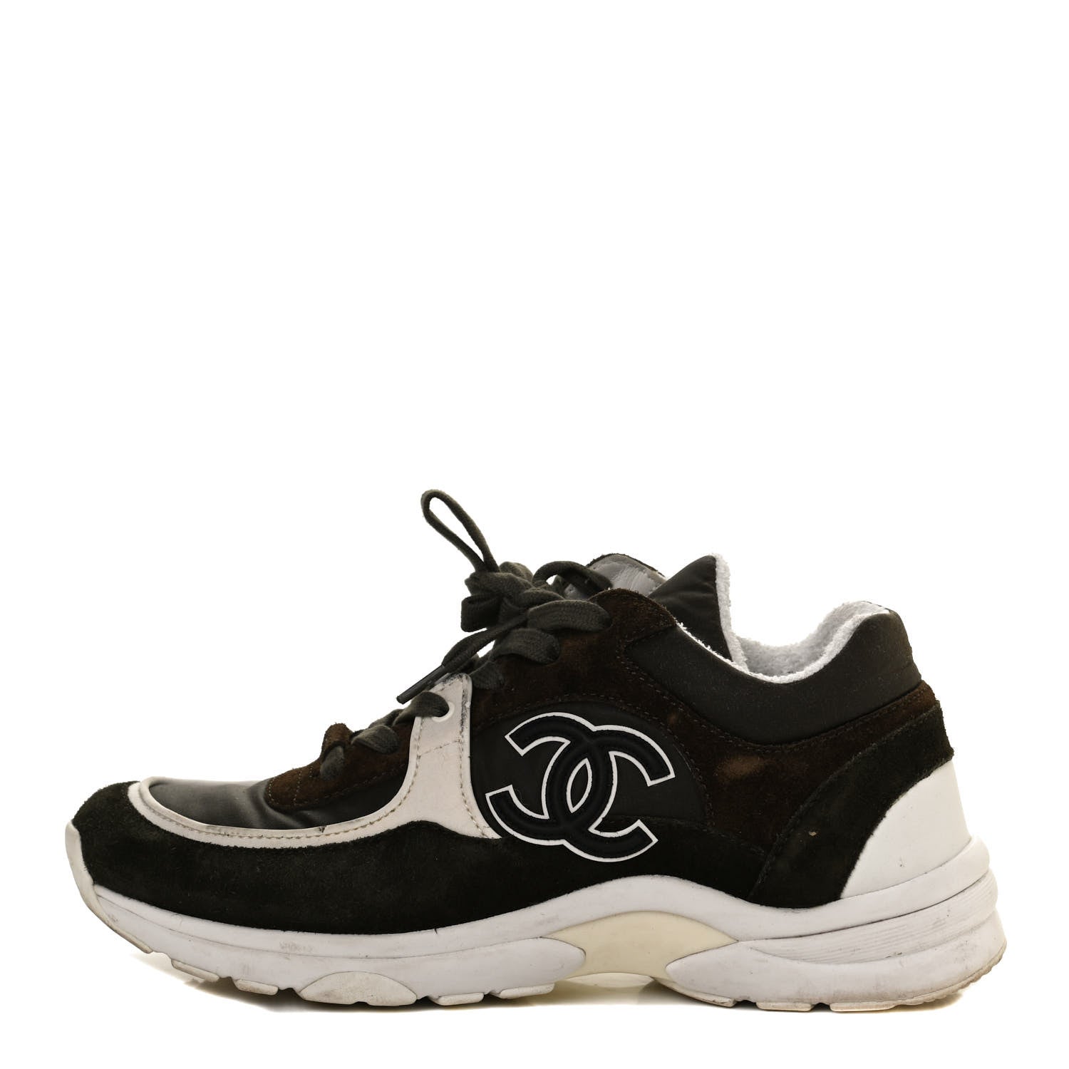 Chanel Fabric Calfskin Suede CC Womens Sneakers 37.5 Dark Green 1 of 10