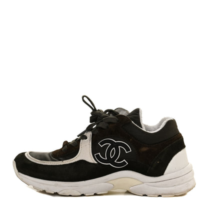 Chanel Fabric Calfskin Suede CC Womens Sneakers 37.5 Dark Green 1 of 10