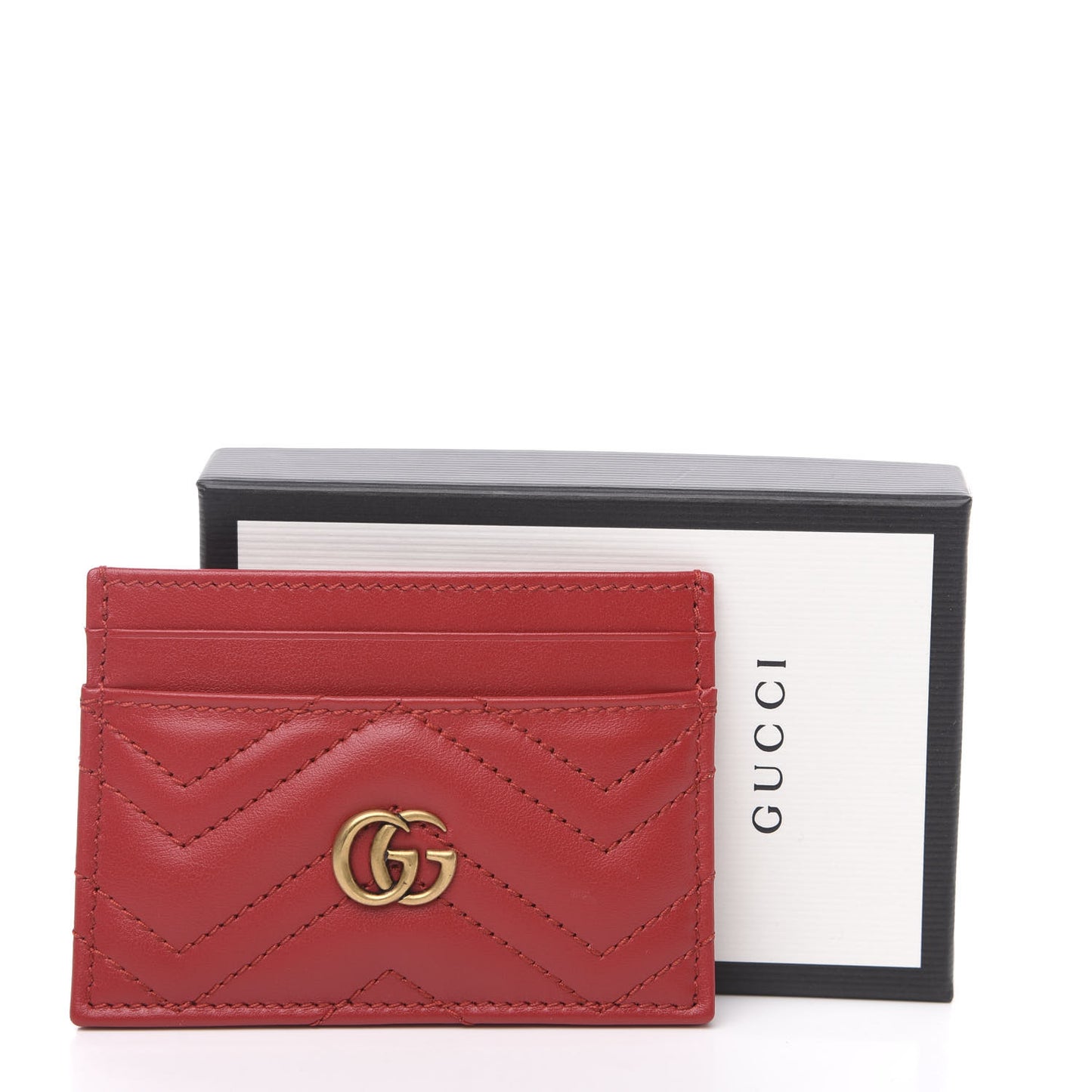 Calfskin Matelasse GG Marmont Card Holder Hibiscus Red