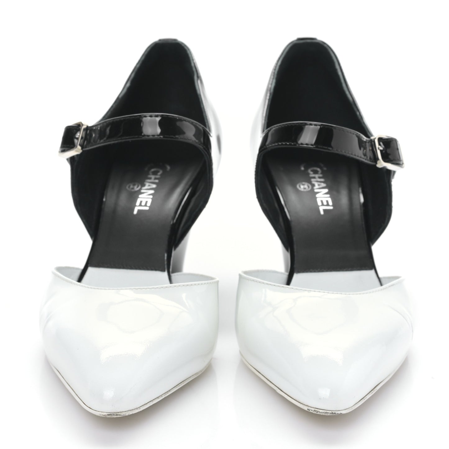 Patent Calfskin CC Pumps 36 White Black