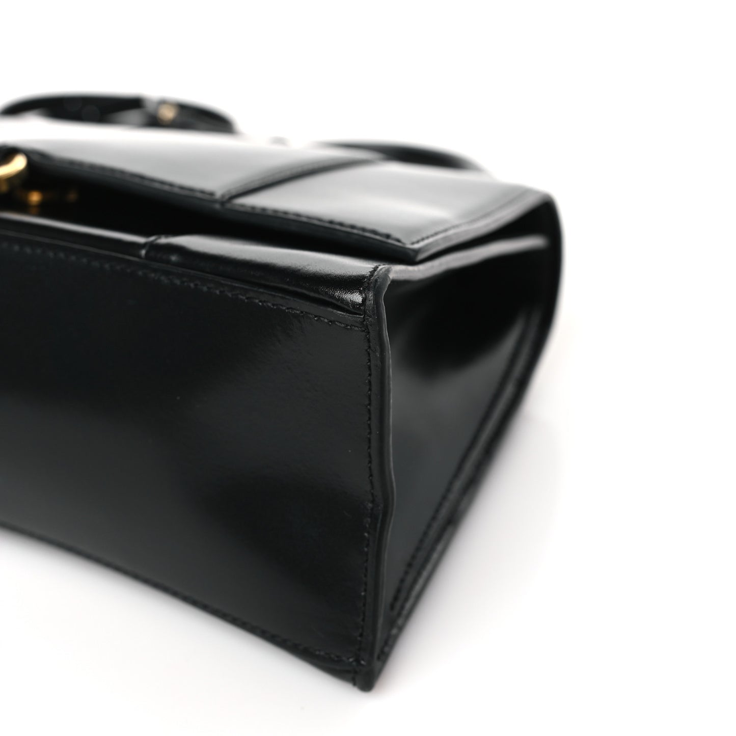 Shiny Box Calfskin Medium Hourglass Top Handle Bag Black