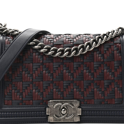 Chanel Calfskin Woven Medium Boy Flap Blue Burgundy 8 of 11