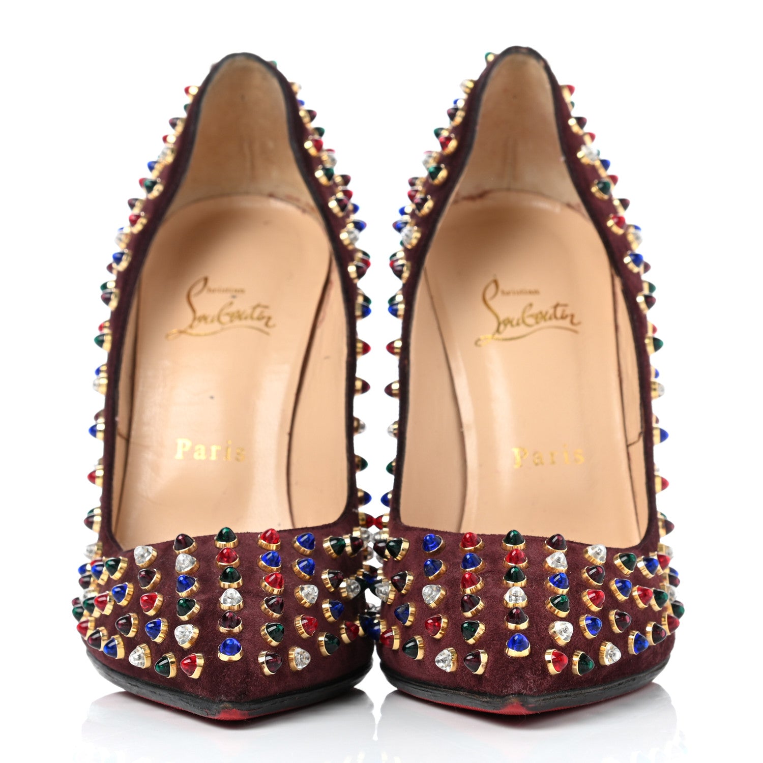 Christian Louboutin Veau Velours Specchio Follies Cabo 100 Pumps 39 Lie De Vin Multi Gold 2 of 11
