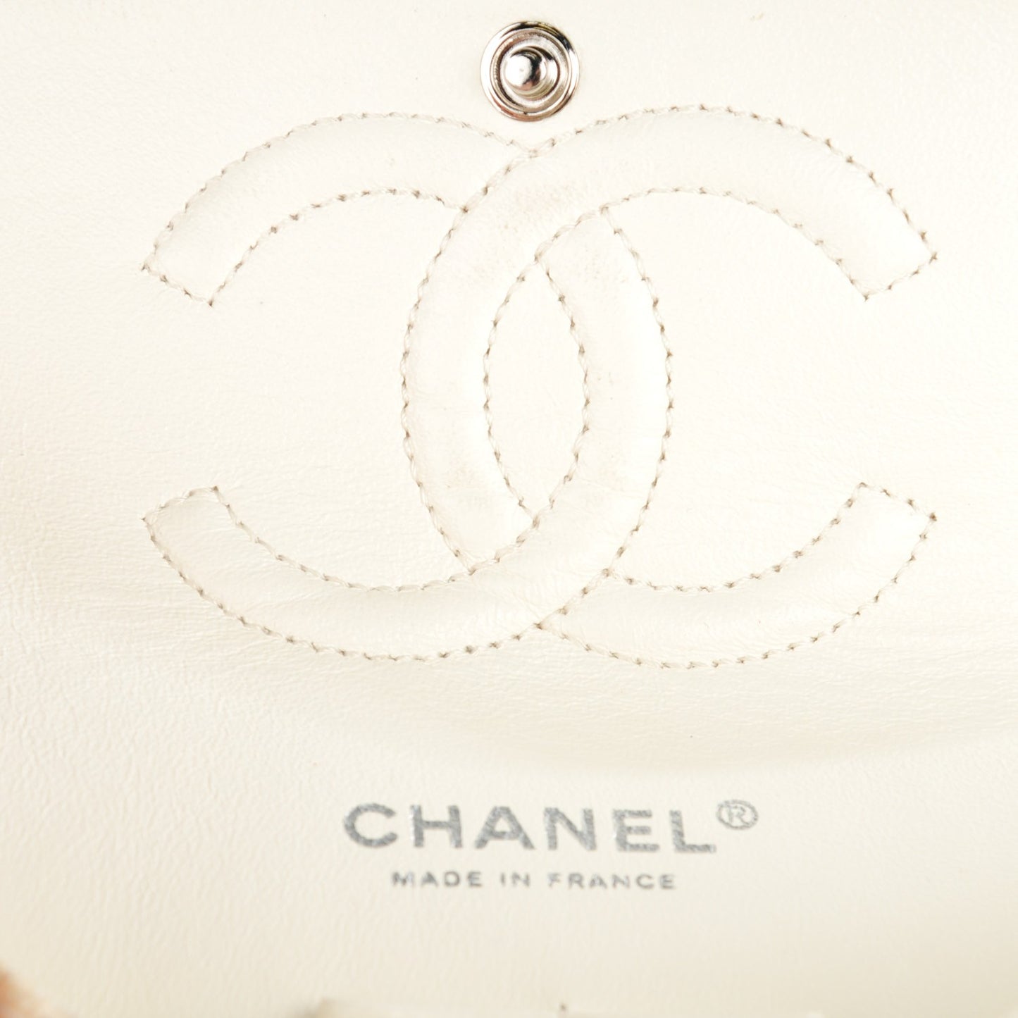 Canvas Quilted Pearl Trim Medium Flap Beige