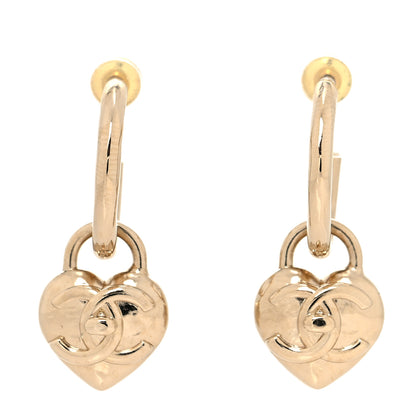 Chanel Metal CC Heart Turnlock Drop Earrings Gold 1 of 4