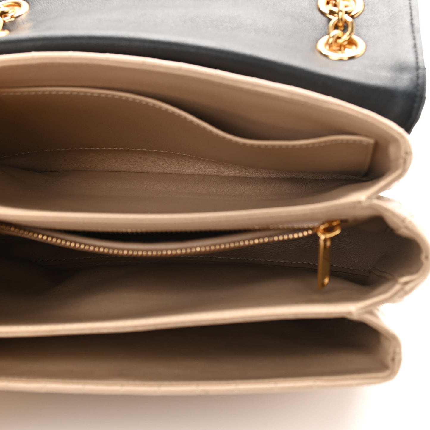 Calfskin Quilted Medium C Bag Black Beige