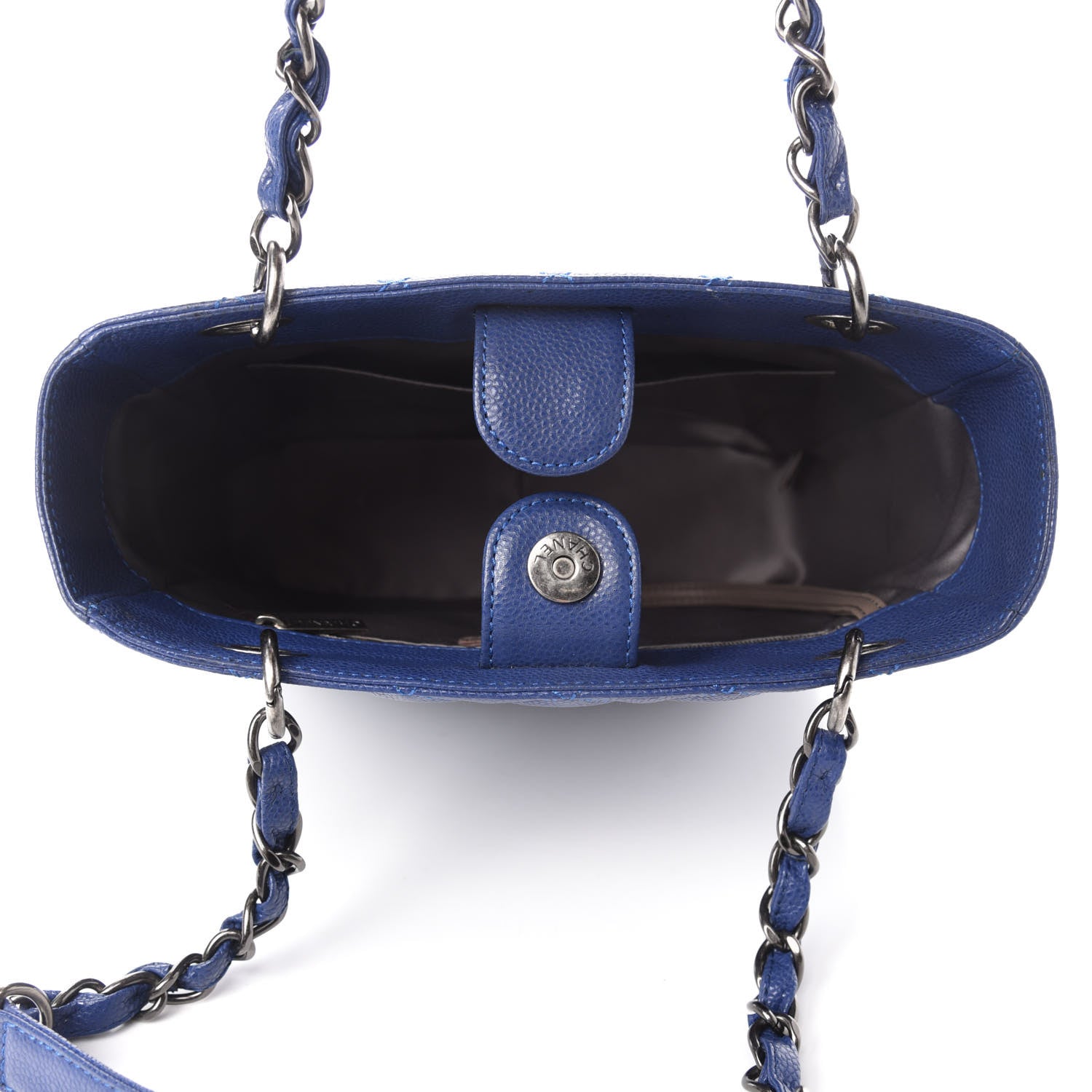 Chanel Caviar Quilted Petit Shopping Tote PST Dark Navy Blue 5 of 10