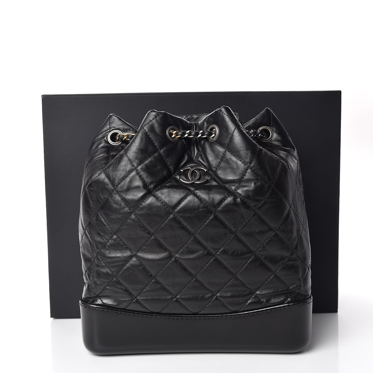 Aged Calfskin Quilted Gabrielle Backpack Black
