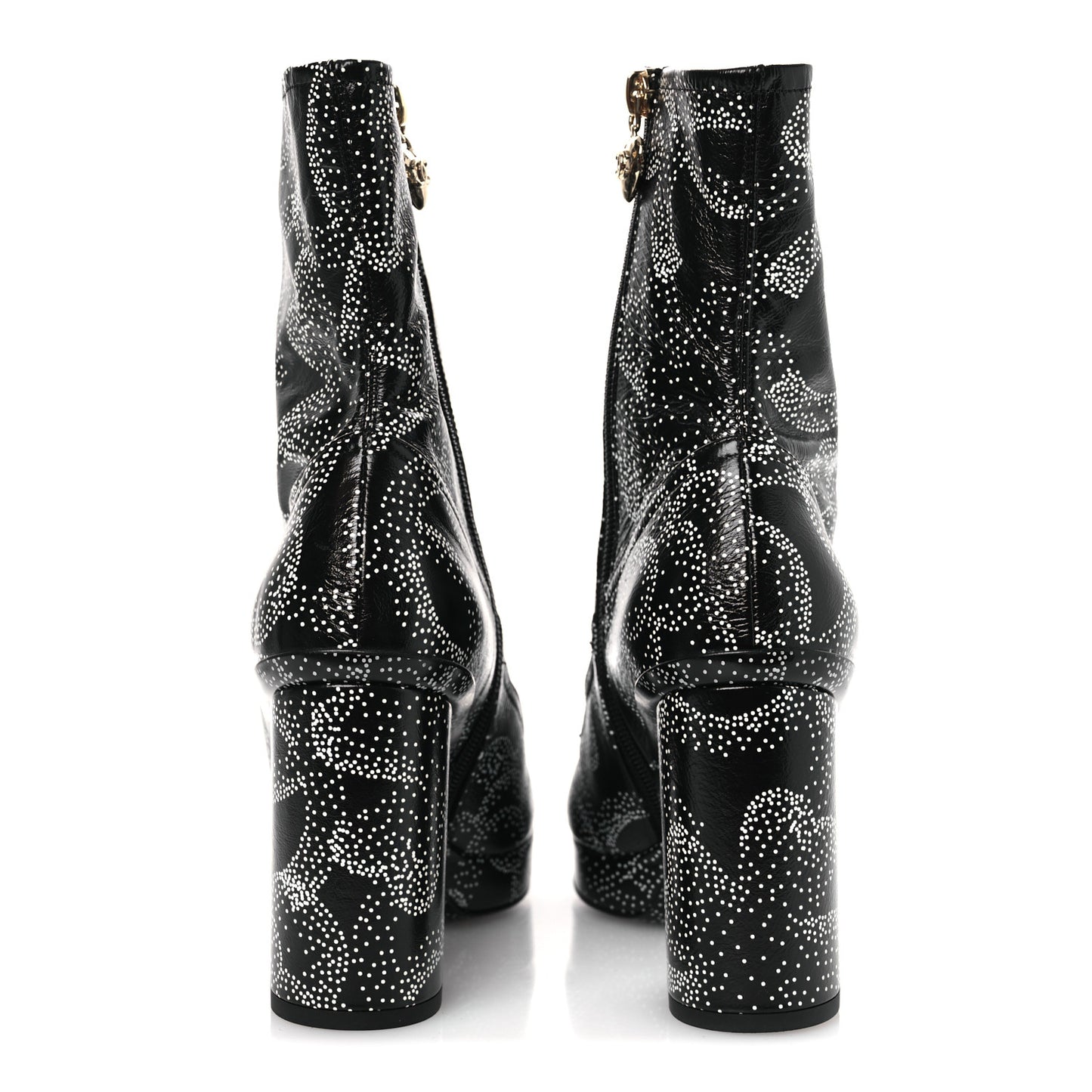 Calfskin Camellia Printed Ankle Boots 38.5 Black White