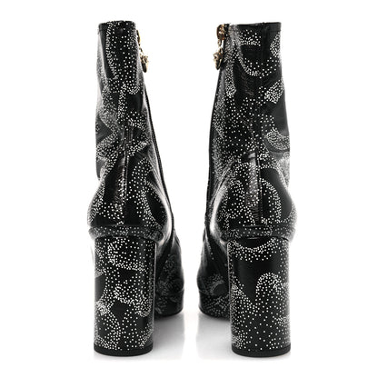 Chanel Calfskin Camellia Printed Ankle Boots 38.5 Black White 6 of 11