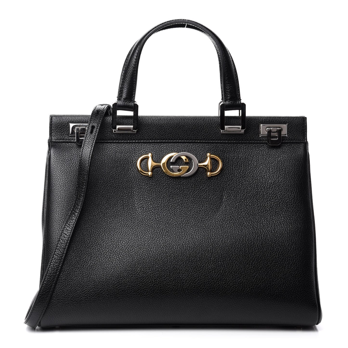 Grainy Calfskin Medium Zumi Top Handle Bag Black
