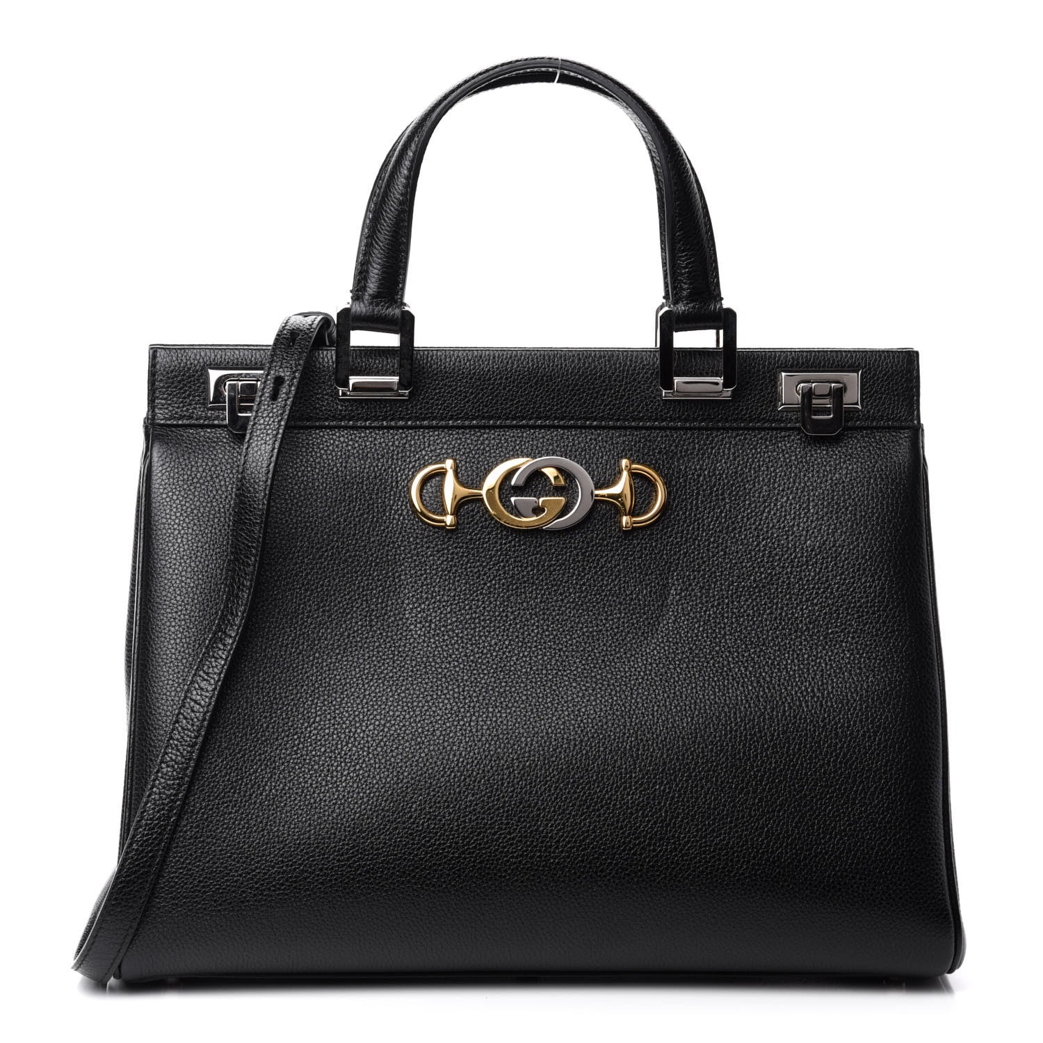 Gucci Grainy Calfskin Medium Zumi Top Handle Bag Black 1 of 11