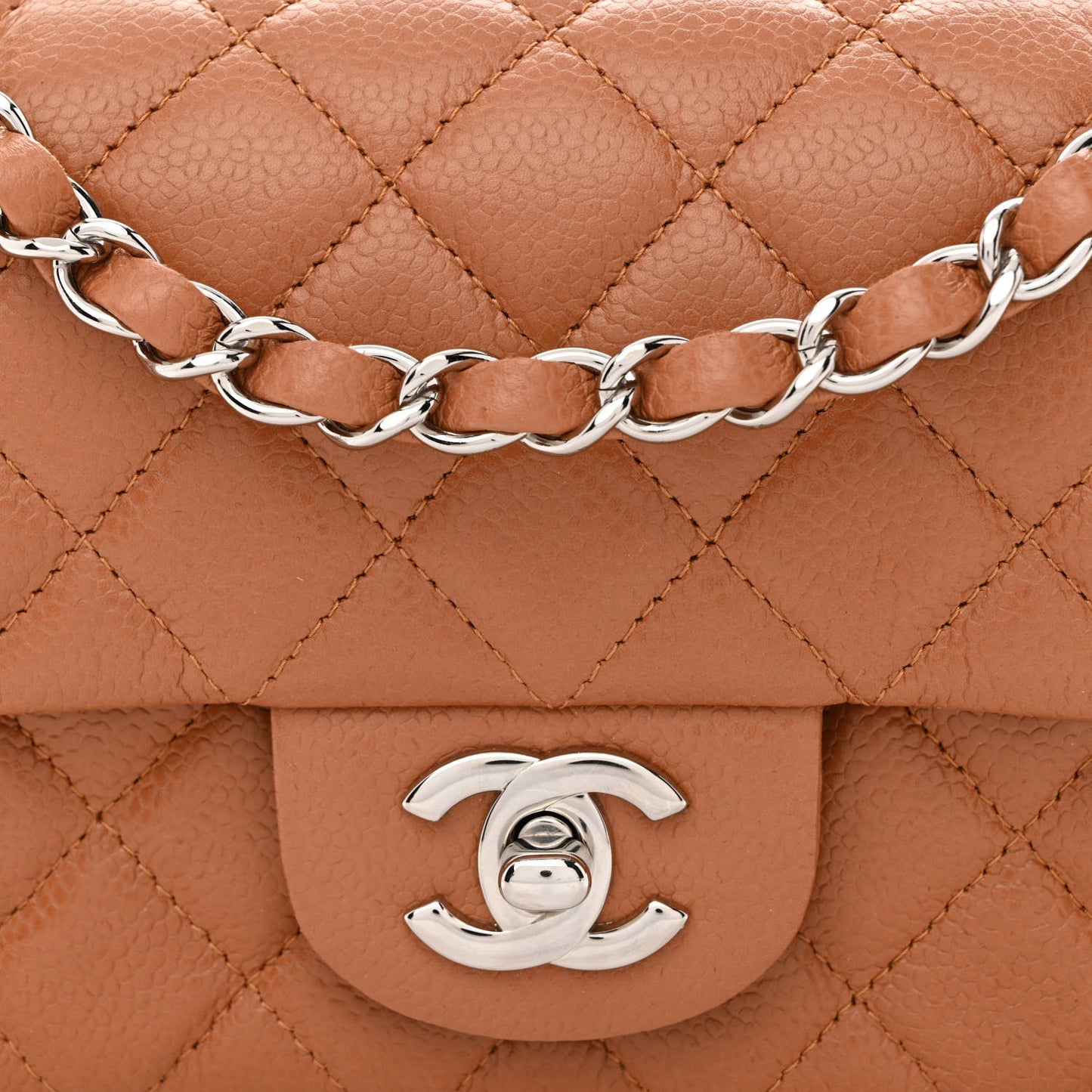 Caviar Quilted Mini Rectangular Flap Light Brown