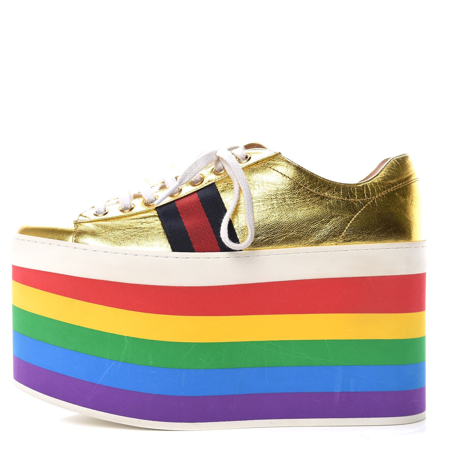 Gucci Metallic Nappa Peggy Platform Sneakers 38 Oro Vecchio 1 of 13