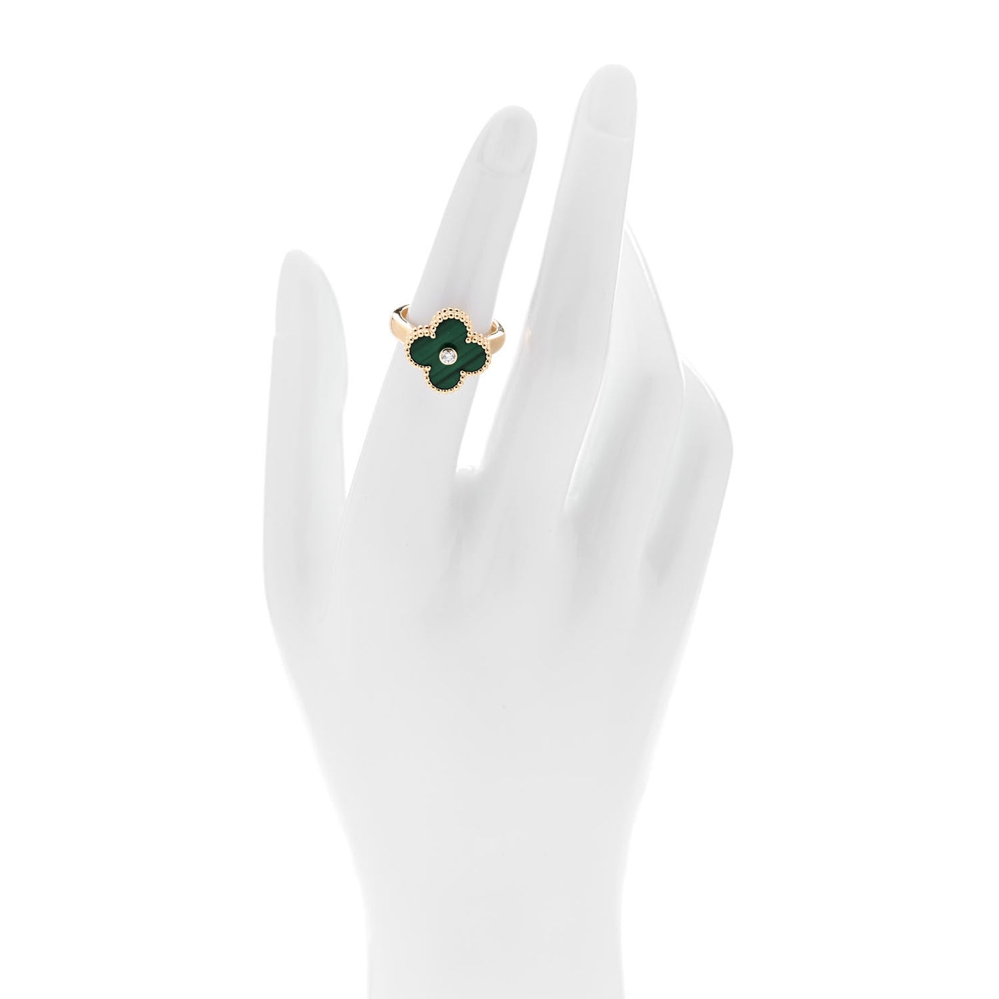 18K Yellow Gold Diamond Malachite Vintage Alhambra Ring 50 5.25