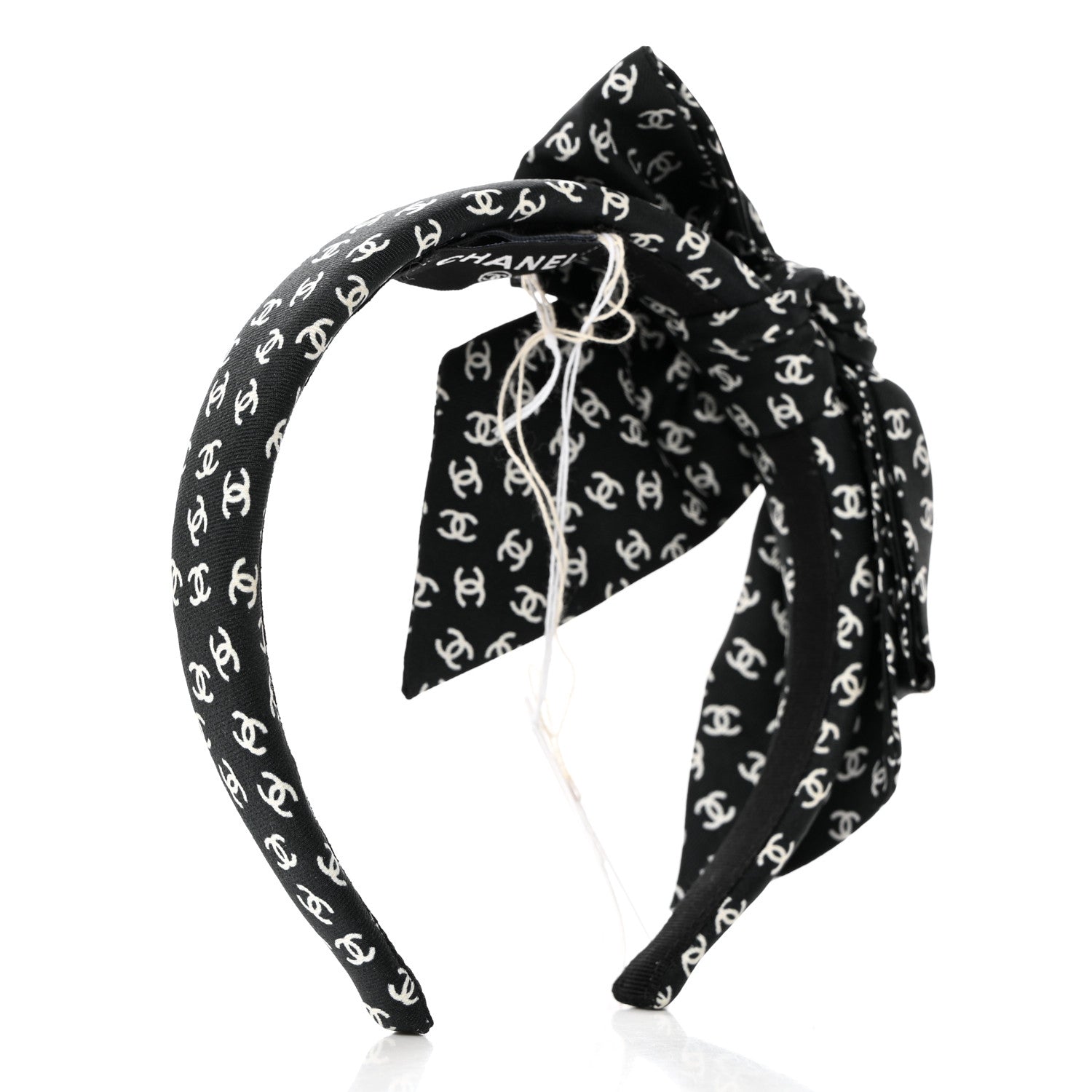 Chanel Silk Bow CC Headband Black Ecru 3 of 6