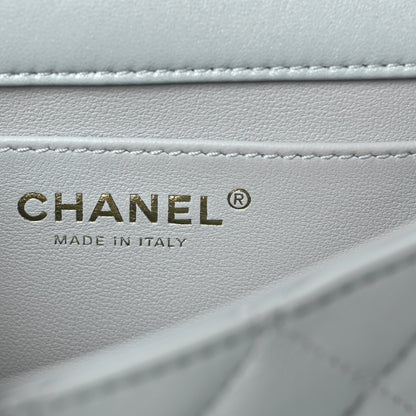 Chanel Shiny Lambskin Quilted Pearl Twist Mini Square Flap Light Blue 5 of 9