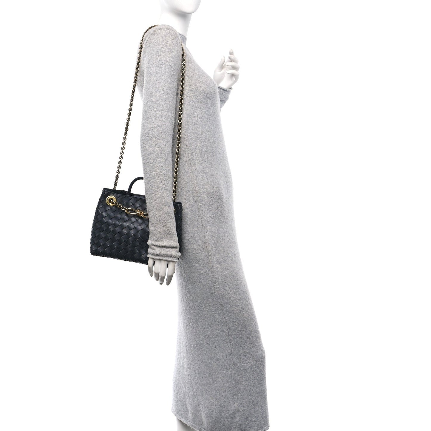 Nappa Intrecciato Small Andiamo With Chain Shoulder Bag Deep Blue