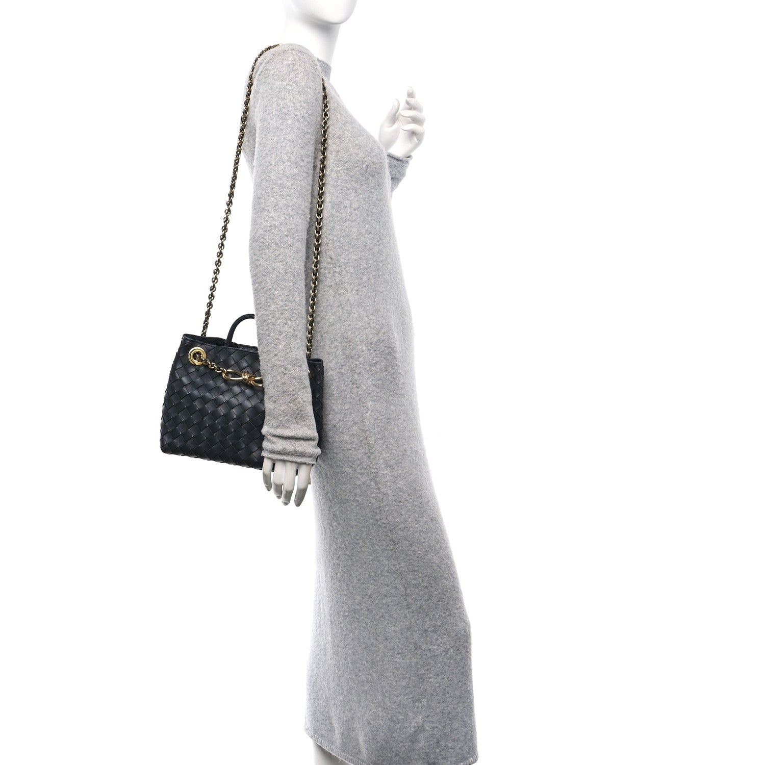 Bottega Veneta Nappa Intrecciato Small Andiamo With Chain Shoulder Bag Deep Blue 2 of 13