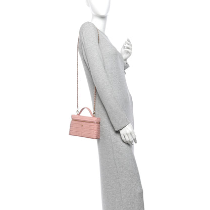 Chanel Calfskin Crocodile Embossed Crococo Top Handle Slim Vanity Case With Chain Light Pink 2 of 11