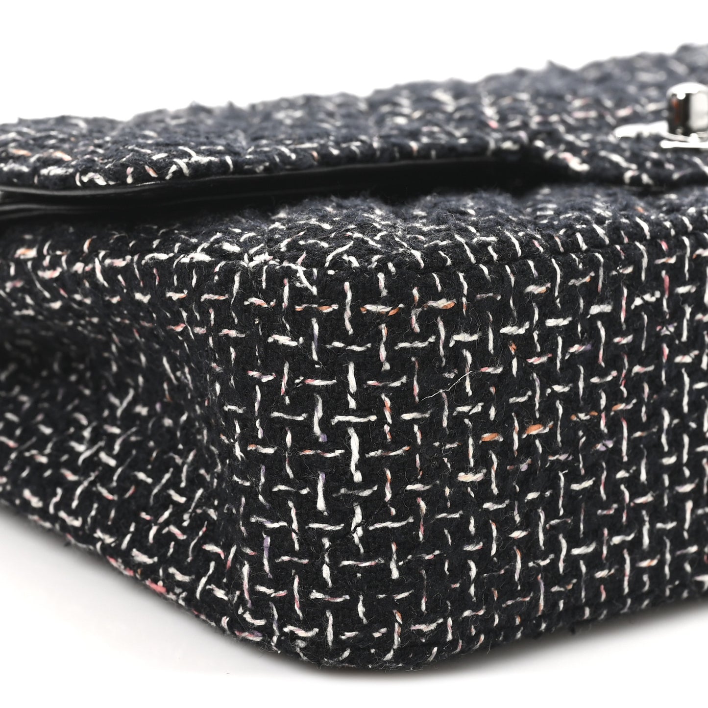 Tweed Quilted Medium Double Flap Black Multicolor