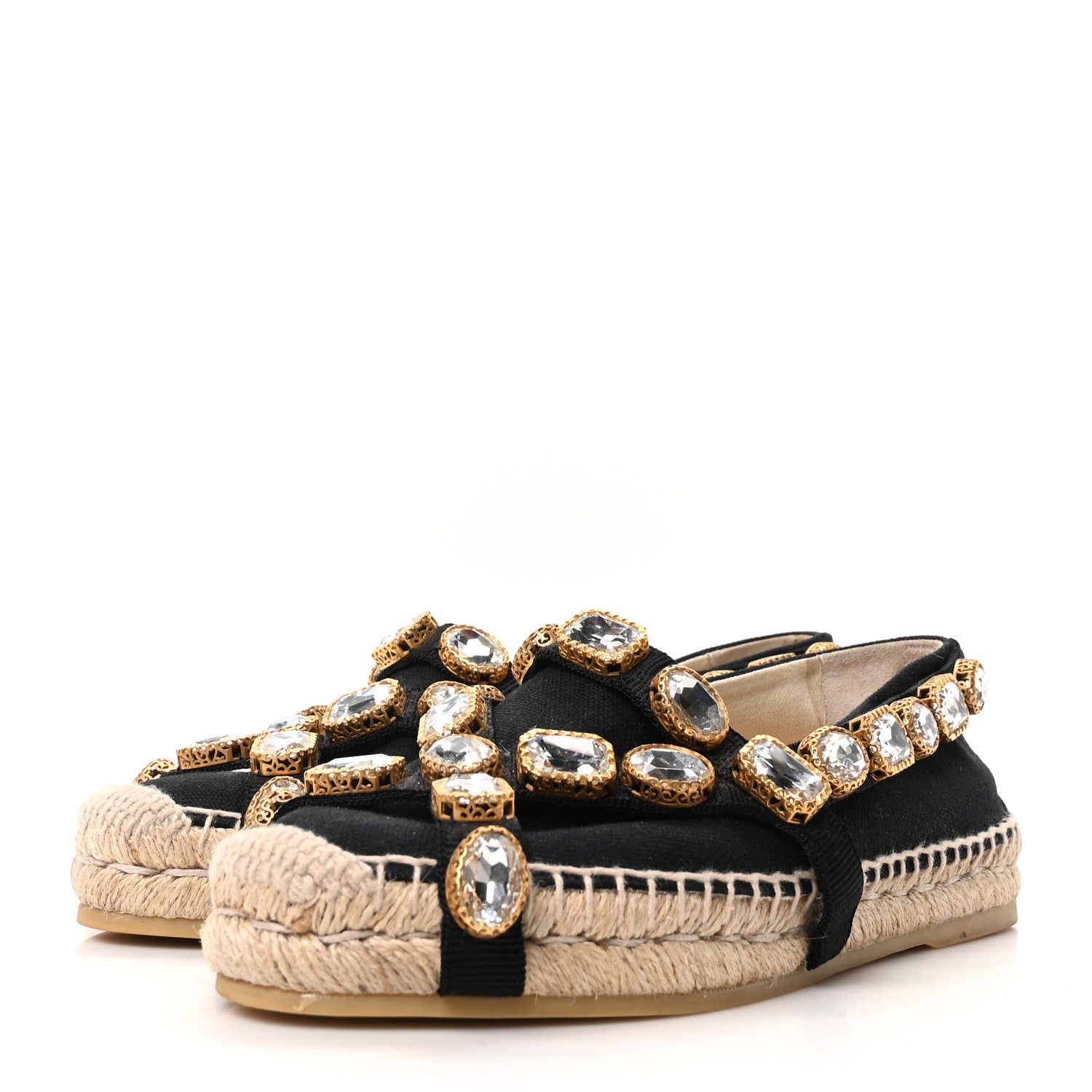 Gucci Canvas Crystal Embellished Espadrilles 36 Black 4 of 10