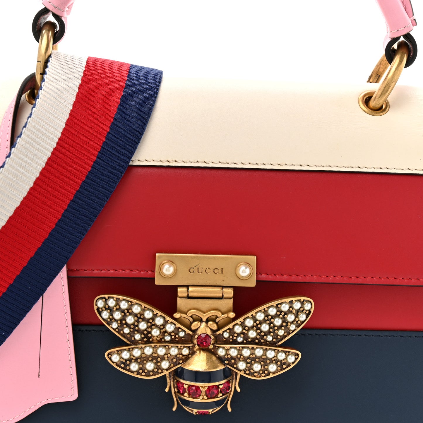 Calfskin Sylvie Web Small Queen Margaret Top Handle Bag Blue Agata Hibiscus Red Mystic White Sugar Pink