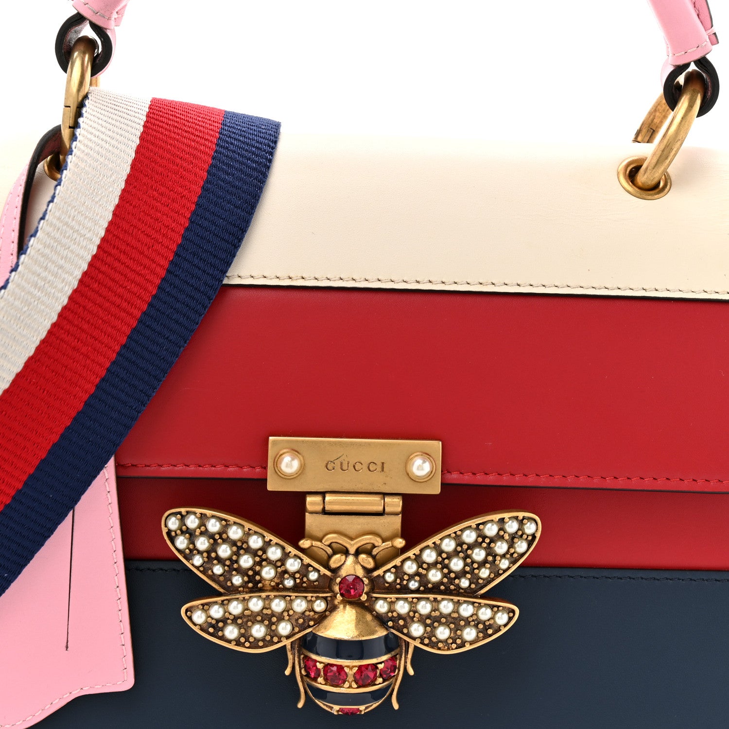 Gucci Calfskin Sylvie Web Small Queen Margaret Top Handle Bag Blue Agata Hibiscus Red Mystic White Sugar Pink 8 of 12
