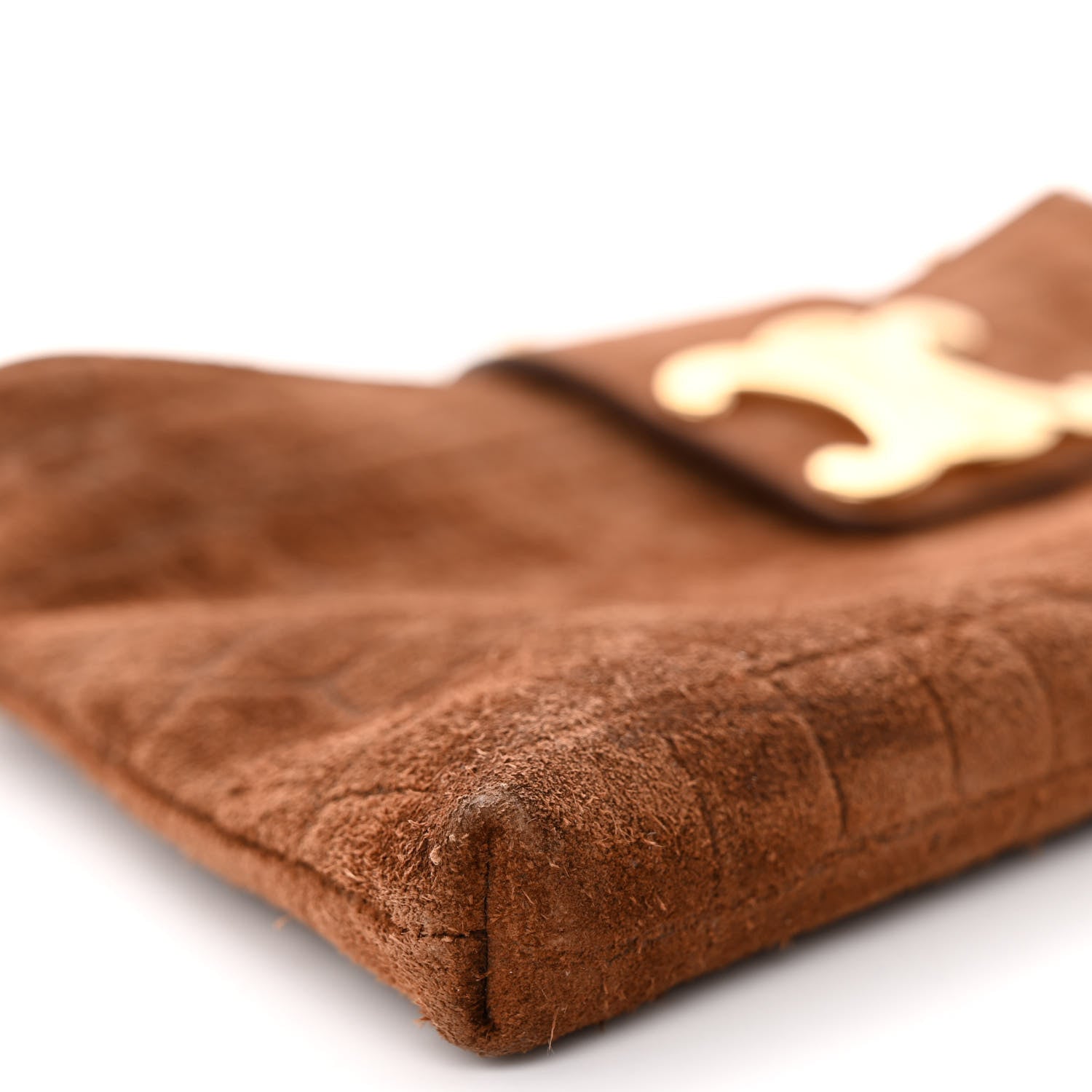 Celine Suede Crocodile Embossed Triomphe Wiltern Clutch Brown