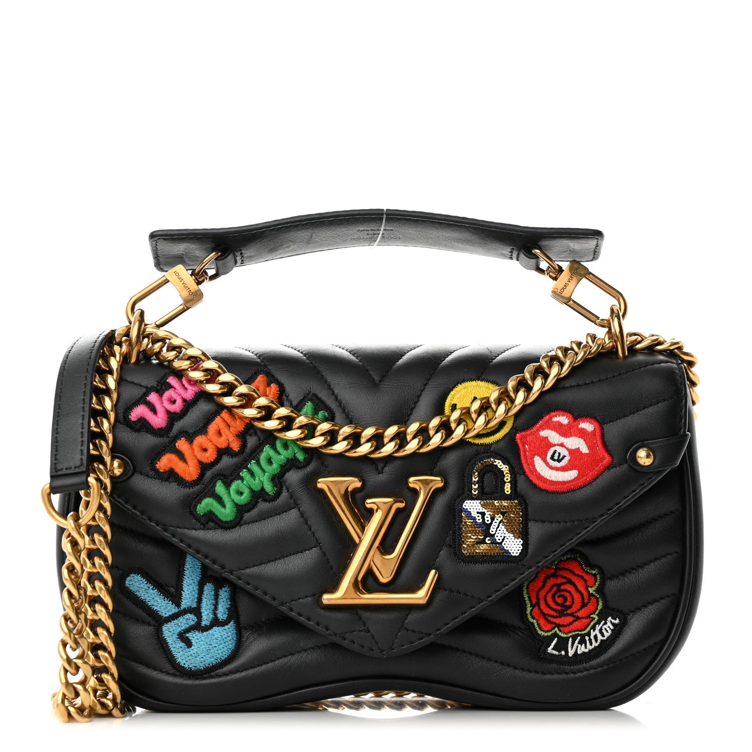 Louis Vuitton Calfskin Embroidered New Wave Chain MM Black 1 of 15