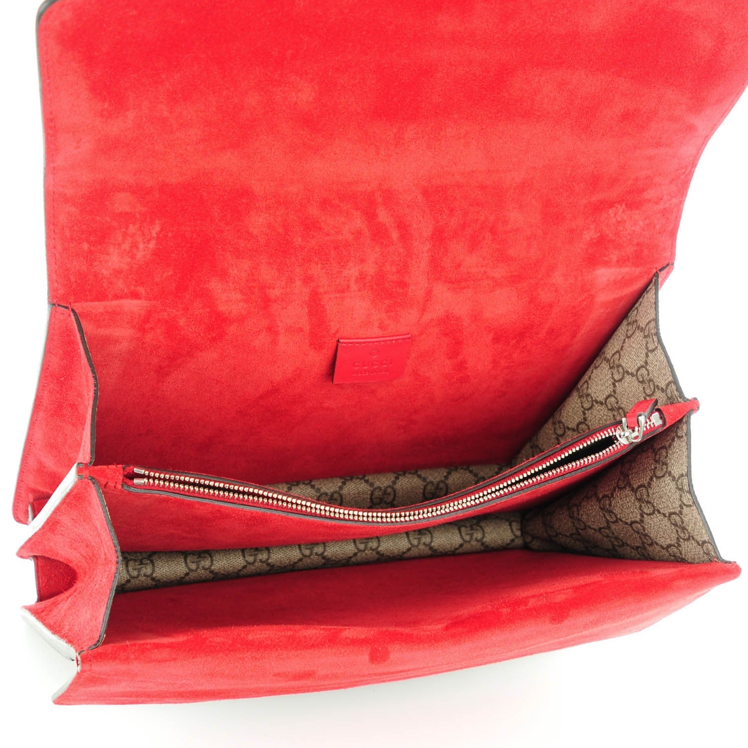 Gucci GG Supreme Monogram Suede Cudu Medium Dionysus Shoulder Bag Beige Ebony Vulcanic Red 5 of 7