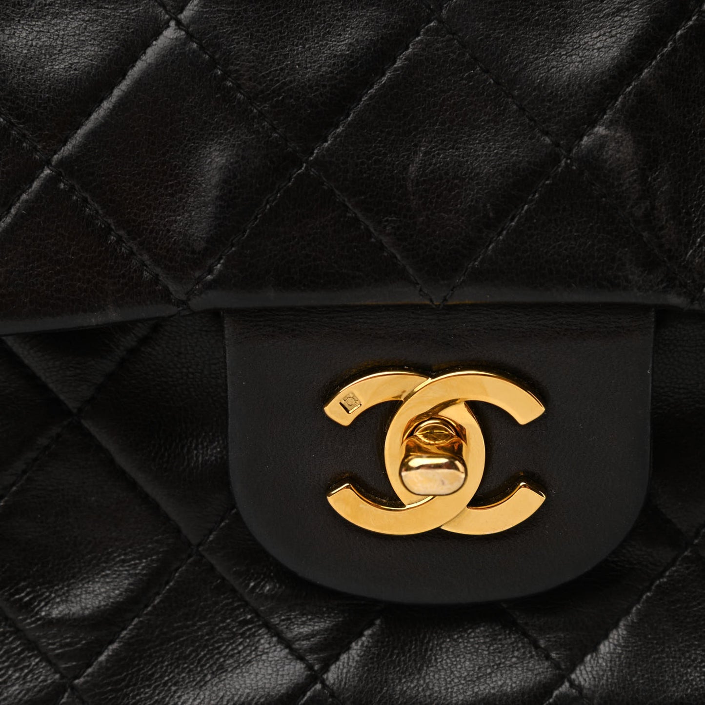 Lambskin Quilted Medium Double Flap Black