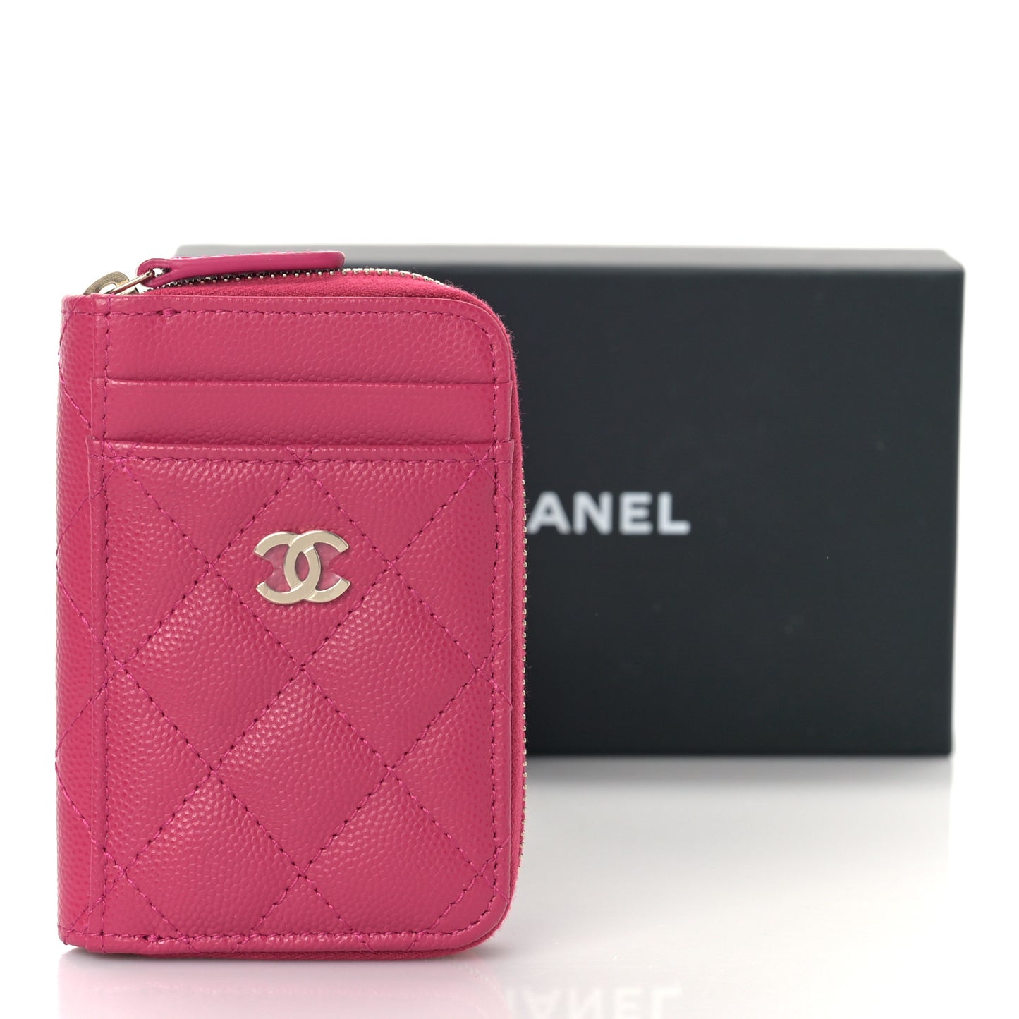 Caviar Quilted Zip Card Holder Fuchsia